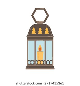 Lanterna de férias decorativa com vela. Ilustração em estilo plano de um elemento de iluminação.