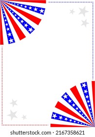 Decorative holiday red blue banner border corner with American flag symbols and empty space design template.