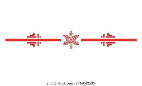 Separador decorativo de texto navideño con un copo de nieve rojo central y florituras ornamentales aisladas en blanco.