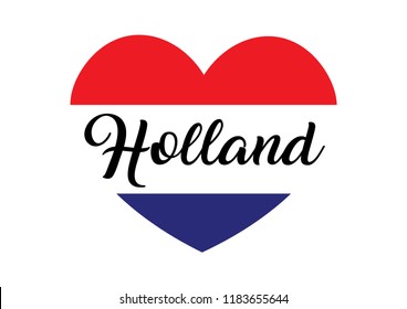 Decorative Holland Text on Heart Shape with the Colors of Holland Flag