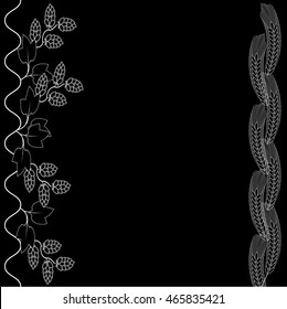Decorative hops and malt cover design on black background