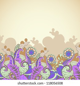 Decorative horizontal background. Colorful floral elements.