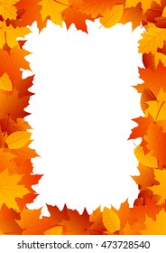 Decorative horizontal frame made of autumn yellow and red leaves with the place for text and other contents, maple leaves, oak leaves and poplar leaves