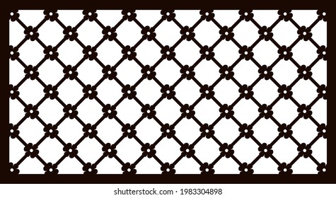 Decorative horizontal grid template with flowers. Decorative panel for laser cutting and cutting on cutting machines