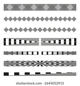 Lignes horizontales décoratives. Diviseurs d'Image vectorielle Abstrait. Éléments graphiques à motifs. Motifs de bordure rayée.