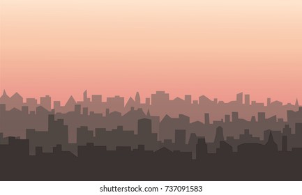 Decorative horizontal morning landscape of modern city