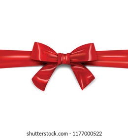 Decorative Horizontal Red Ribbon with Bow for invitation, gift, greeting card,  isolated on white