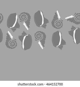 Decorative horizontal seamless sea pattern,  spirals,  spots,shells, doodles,copy space . Hand drawn.