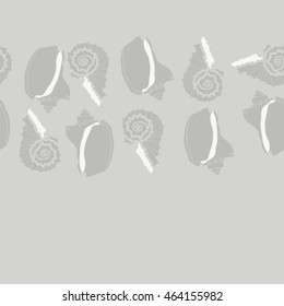 Decorative horizontal seamless sea pattern,  spirals,  spots,shells, doodles,copy space . Hand drawn.
