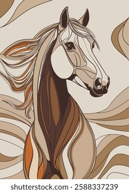 Decorative Horse with Pastel Mane - Vector Art for Textile Print, Poster, Banner Design