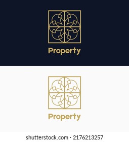 Decorative house logo design concept. Modern emblem for home, property, real estate, planning, architecture, structure, interior and exterior decoration.