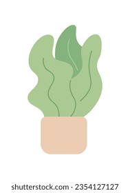 Planta de casa decorativa en objeto vectorial semi-plano de cacerola cerámica. Cuidar de las plantas. Icono de imagen de clip de caricatura editable sobre fondo blanco. Ilustración de puntos simple para diseño gráfico web