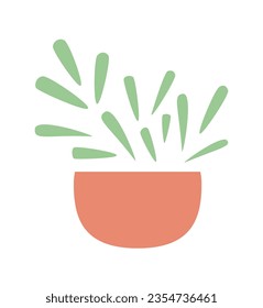 Planta de casa decorativa en objeto vectorial semi-plano de cacerola cerámica. Icono de imagen de clip de caricatura editable sobre fondo blanco. Ilustración de puntos simple para diseño gráfico web