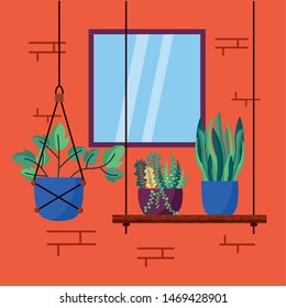decorative house plants interior colorful background vector illustration