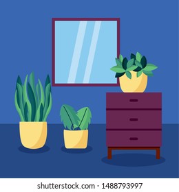 decorative house plants interior drawer nature vector illustration