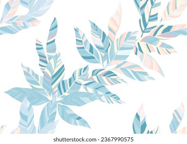 Decorative houseplant leafage endless pattern design. Simple organic summer t shirt tissue print. Hawaiian tree branch foliage seamless pattern. Tropical plant elements.