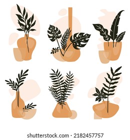 Decorative houseplants icons elegant vintage flat sketch