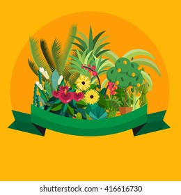 Decorative houseplants isolated set vector illustration, indoor and office interior plants in pot.Green flower collection for garden or home decoration.Floral leaf design flat background