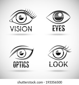Decorative human woman abstract eyes vision optics look set isolated vector illustration