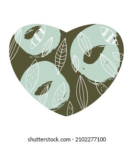 Decorative hygge abstract heart in Scandinavian style, dark green and blue color suitable for decorating designs for Valentine's Day, Christmas, birthday, wedding, declaration of love.