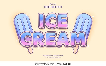 diseño vectorial de efecto de texto editable de helado de hielo decorativo