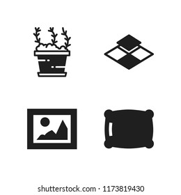 decorative icon. 4 decorative vector icons set. pillow, picture and tiles icons for web and design about decorative theme