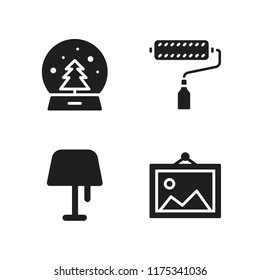 decorative icon. 4 decorative vector icons set. paint roller, snow globe and picture icons for web and design about decorative theme