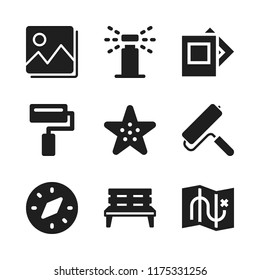decorative icon. 9 decorative vector icons set. picture, map and compass icons for web and design about decorative theme