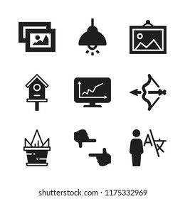 decorative icon. 9 decorative vector icons set. birdhouse, bow and picture icons for web and design about decorative theme