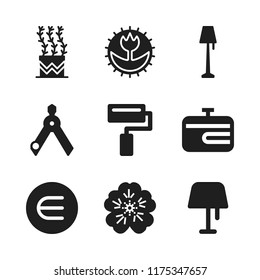 decorative icon. 9 decorative vector icons set. lamp, compass and is an element of icons for web and design about decorative theme
