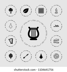 Decorative icon. collection of 13 decorative filled and outline icons such as tree, mascara, leaf, christmas tree, harp. editable decorative icons for web and mobile.