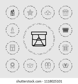 Decorative icon. collection of 13 decorative outline icons such as window, candle heart, spu, butterfly, wings, star, slippers. editable decorative icons for web and mobile.
