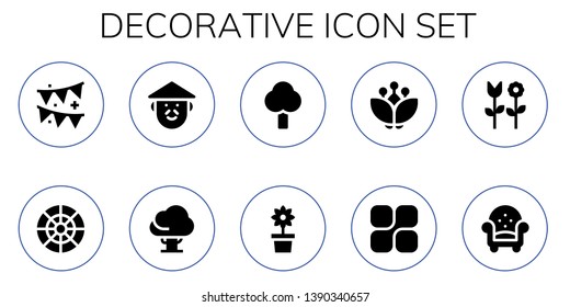 decorative icon set. 10 filled decorative icons.  Simple modern icons about  - Garland, Color wheel, Chinese, Tree, Flower, Blossom, Mozy, Armchair