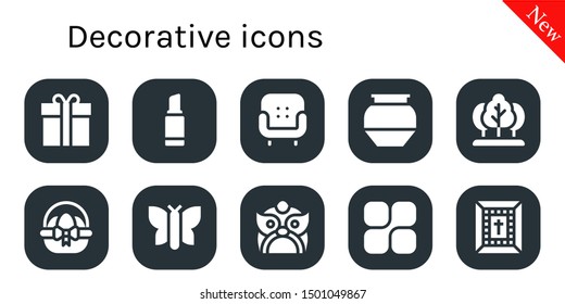 decorative icon set. 10 filled decorative icons.  Simple modern icons about  - Gift box, Lipstick, Armchair, Pottery, Tree, Easter egg, Butterfly, Dragon, Mozy, Bible