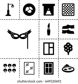 Decorative icon. set of 13 filled decorative icons such as leaf, tree, window, lipstick, slippers, street lamp, pond, mask