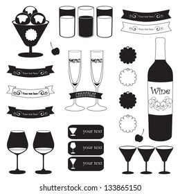 Decorative icon set of bar menu elements. Vector illustration in black and white colors.