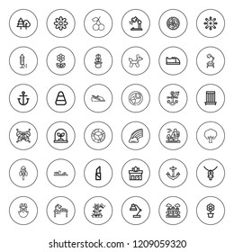 Decorative icon set. collection of 36 outline decorative icons with anchor, ankh, baby shoes, balloon dog, cage, candy corn, cherry, color wheel icons. editable icons.