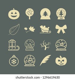 decorative icon set with gift on the sled, snow globe and christmas tree ball vector illustration