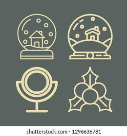 decorative icon set with snow globe, mirror and holly berry vector illustration