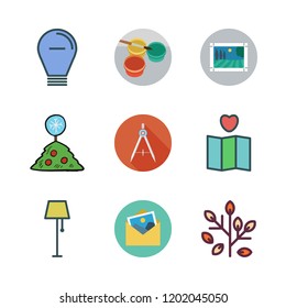 decorative icon set. vector set about light bulb, christmas tree, leaves and image icons set.