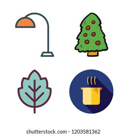 decorative icon set. vector set about lamp, leaf, christmas tree and pot icons set.