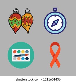 decorative icon set. vector set about watercolor, bauble, ribbon and compass icons set.