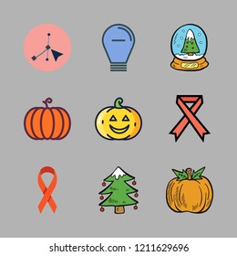 decorative icon set. vector set about vector, snow globe, christmas tree and light bulb icons set.