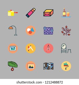 decorative icon set. vector set about compass, tray, map and geometry icons set.