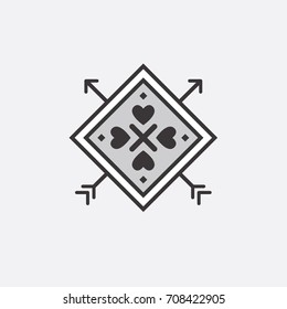 Decorative icon for Valentine's Day. Graphic romantic element Heart and arrow. Logo love vector illustration