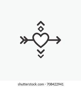 Decorative icon for Valentine's Day. Graphic romantic element Heart and arrow. Logo love vector illustration