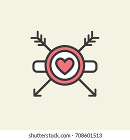 Decorative icon for Valentine's Day. Graphic romantic element Heart and arrow. Logo love vector illustration