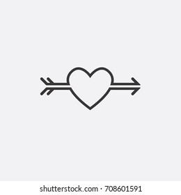 Decorative icon for Valentine's Day. Graphic romantic element Heart and arrow. Logo love vector illustration