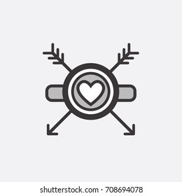Decorative icon for Valentine's Day. Graphic romantic element Heart and arrow. Logo love vector illustration