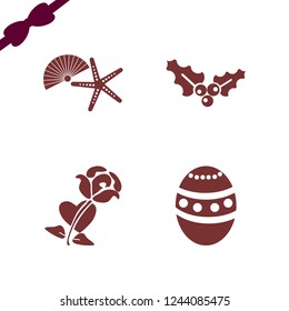 decorative icon. decorative vector icons set rose heart, shell starfish, easter egg and holly berry